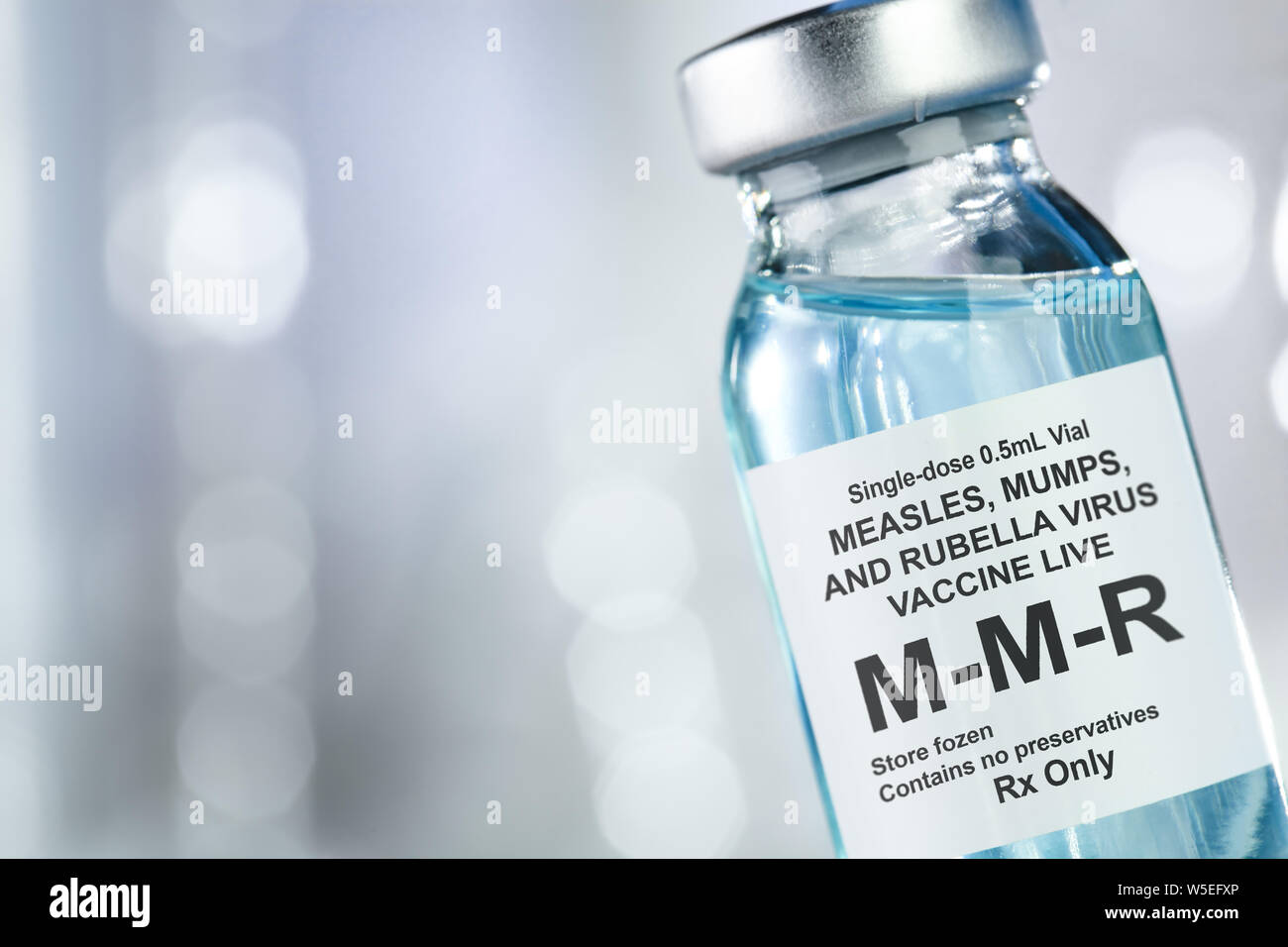 Small drug vial with MMR vaccine Stock Photo
