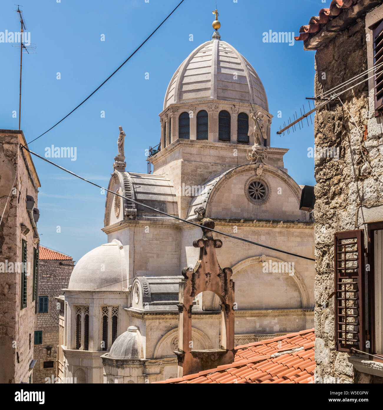 Croatia, city of Sibenik, panoramic view of the old town center and cathedral of St James, most important architectural monument of the Renaissance Stock Photo