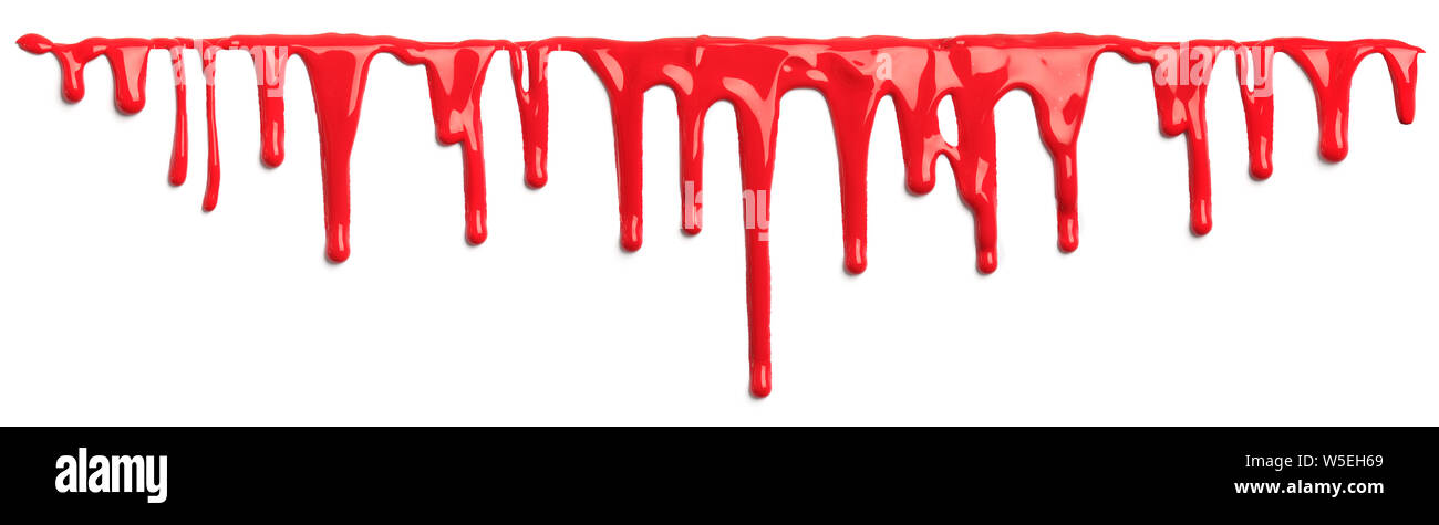 Red blood like paint dripping isolated on white Stock Photo