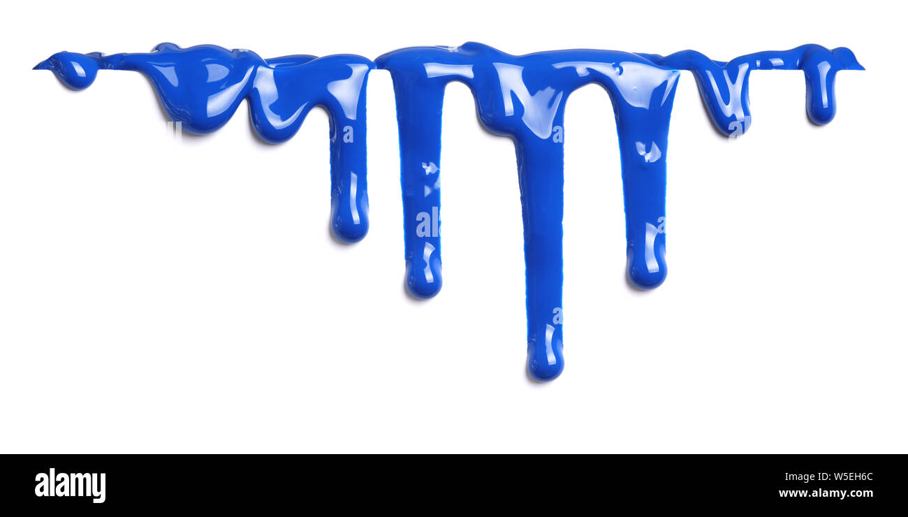 Blue paint dripping isolated on white Stock Photo