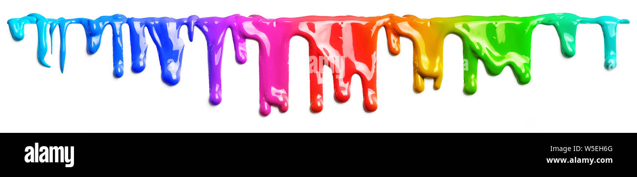 Colorful paint dripping isolated on white Stock Photo
