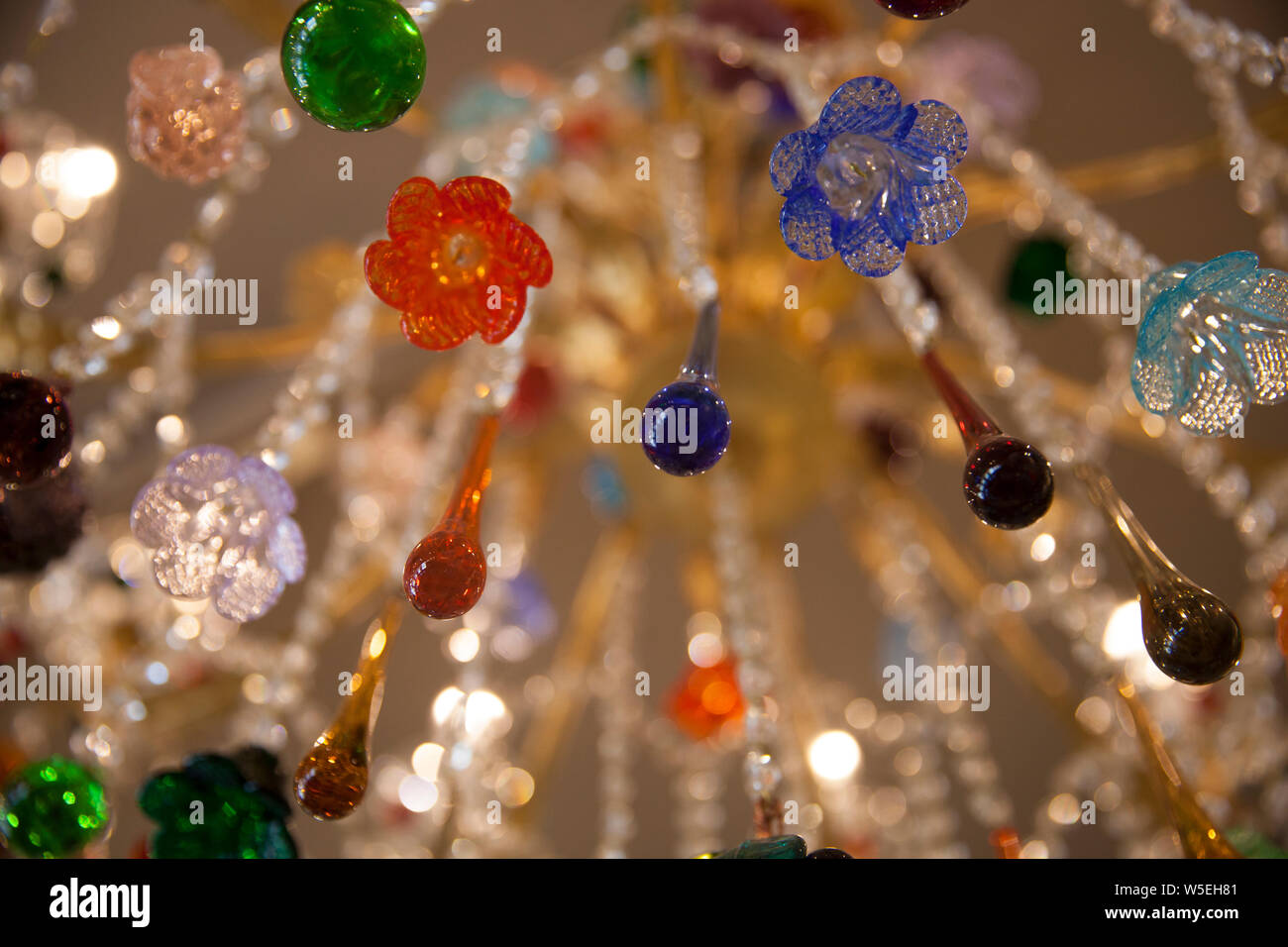 Details of A Murano glass chandelier on the island of Murano,Venice,Italy. Stock Photo