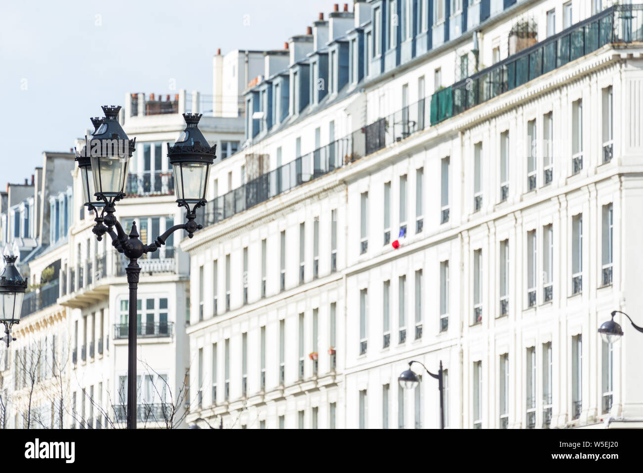 White Haussmann apartment buildings in the Marais, Paris Stock Photo