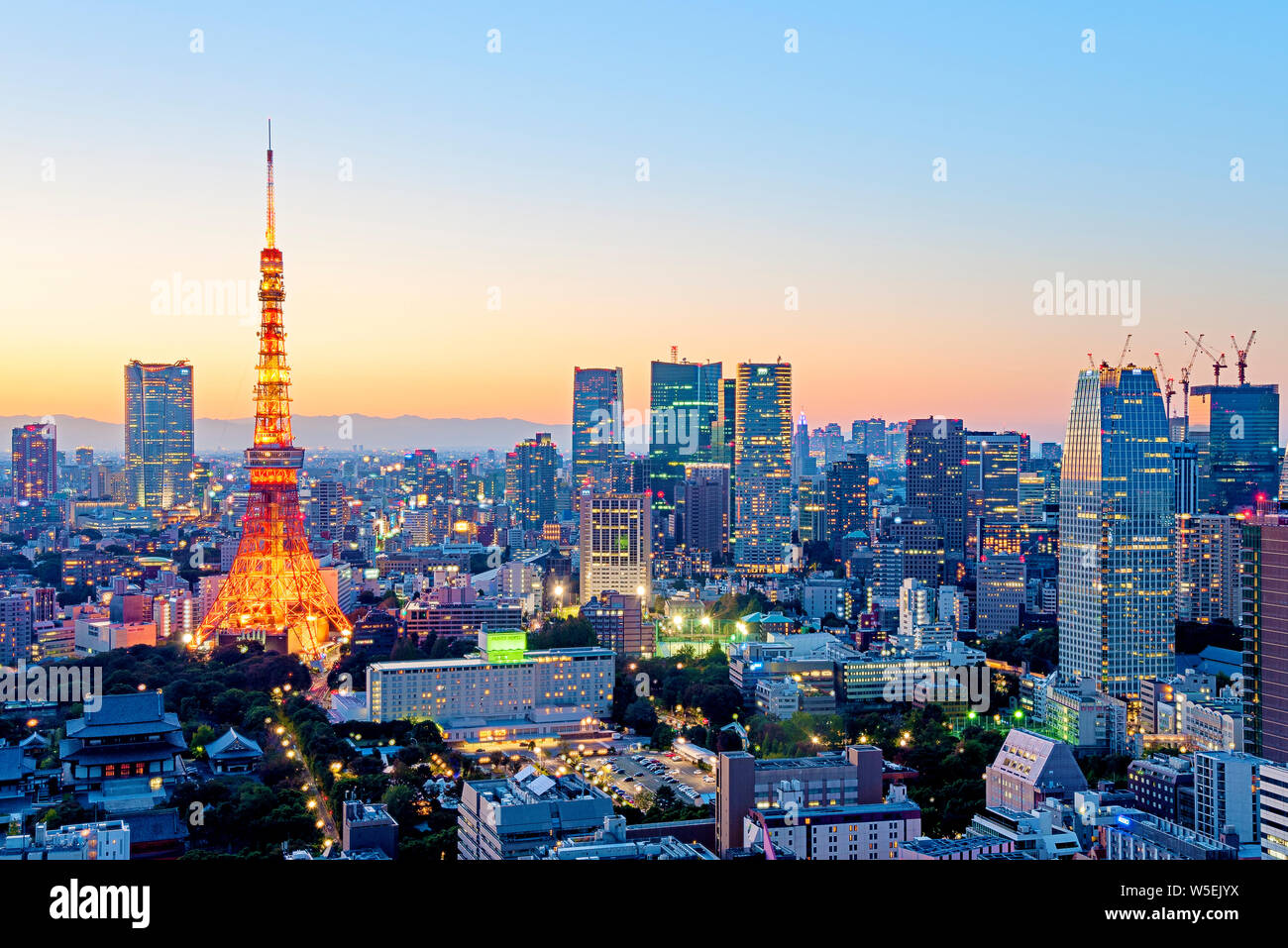 Tokyo Skyline and Tokyo Tower Japan Asian Cityscape Stock Photo