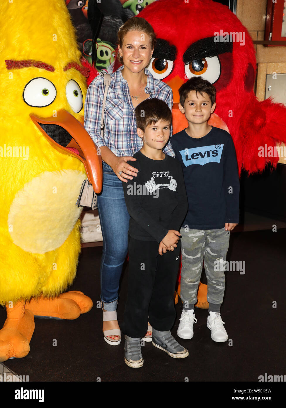 London, UK. 28th July, 2019. Harriett Scott and the kids attend a Gala Screening of Angry Birds 2 at VUE West End in London. Credit: SOPA Images Limited/Alamy Live News Stock Photo