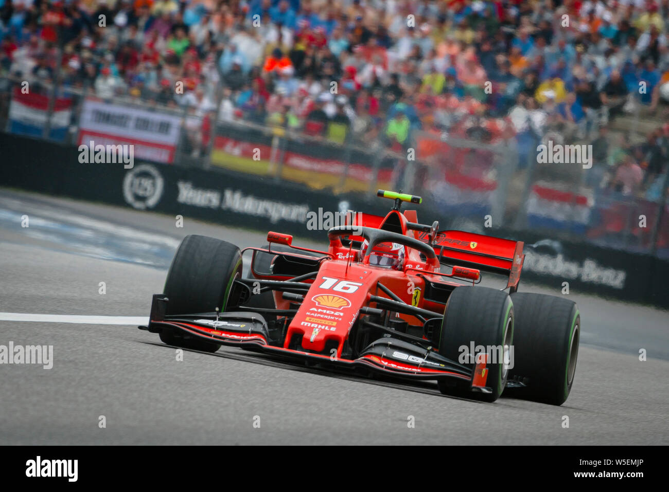 Hockenheim, Germany. 28th July, 2019. Scuderia Ferrari's Monegasque driver Charles Leclerc competes during the German F1 Grand Prix race. Credit: SOPA Images Limited/Alamy Live News Stock Photo