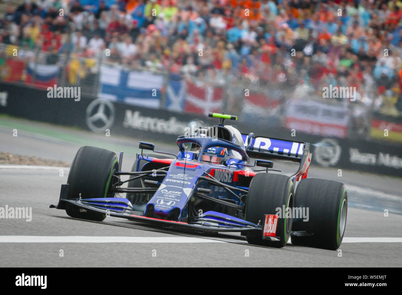 Hockenheim, Germany. 28th July, 2019. Scuderia Toro Rosso's Thai driver Alexander Albon competes during the German F1 Grand Prix race. Credit: SOPA Images Limited/Alamy Live News Stock Photo