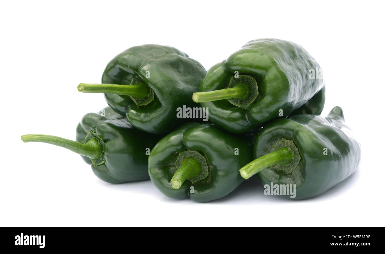 a group poblano peppers on white background Stock Photo