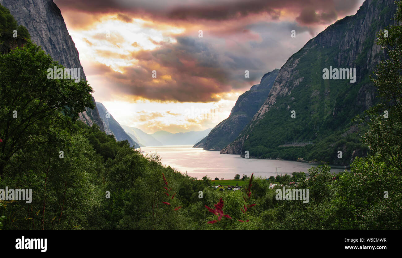 Norway Fjord At Sunset Stock Photo