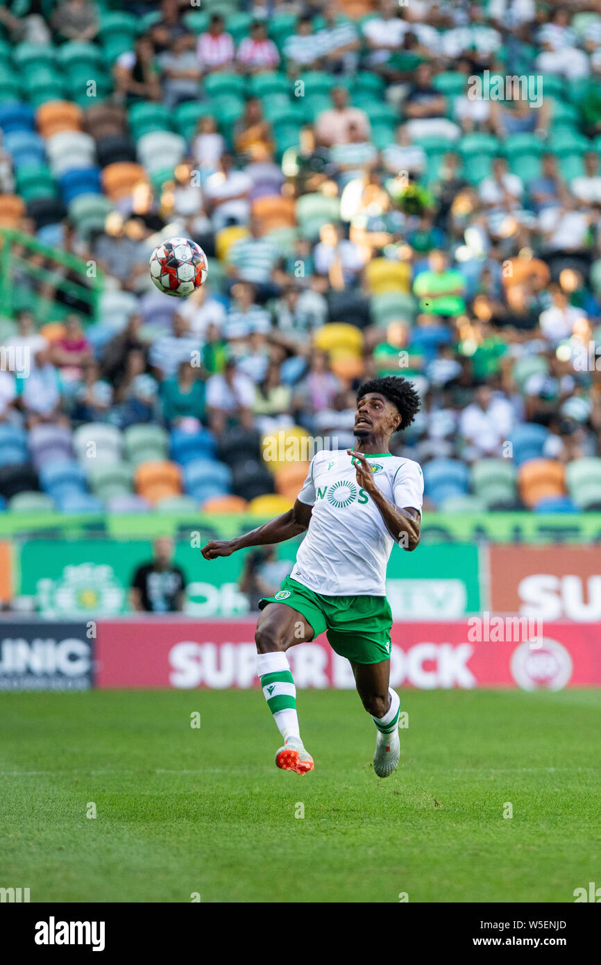 Lisbon, Portugal. 28th July, 2019. Thierry Correia of Sporting CP in action  during the Final of Pre-Season Five Violins 2019 Trophy football match  between Sporting CP vs Valencia CF. (Final score: Sporting