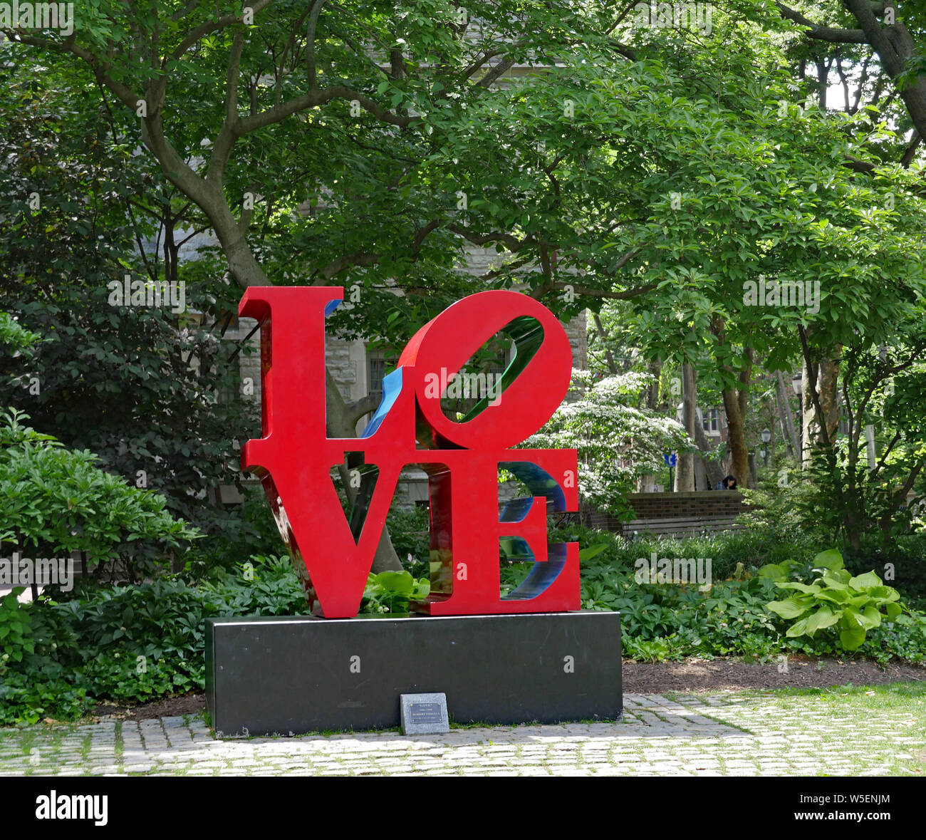PHILADELPHIA - MAY 2019:  Pop art Love sculpture by Robert Indiana on the central campus of the University of Pennsylvania. Stock Photo
