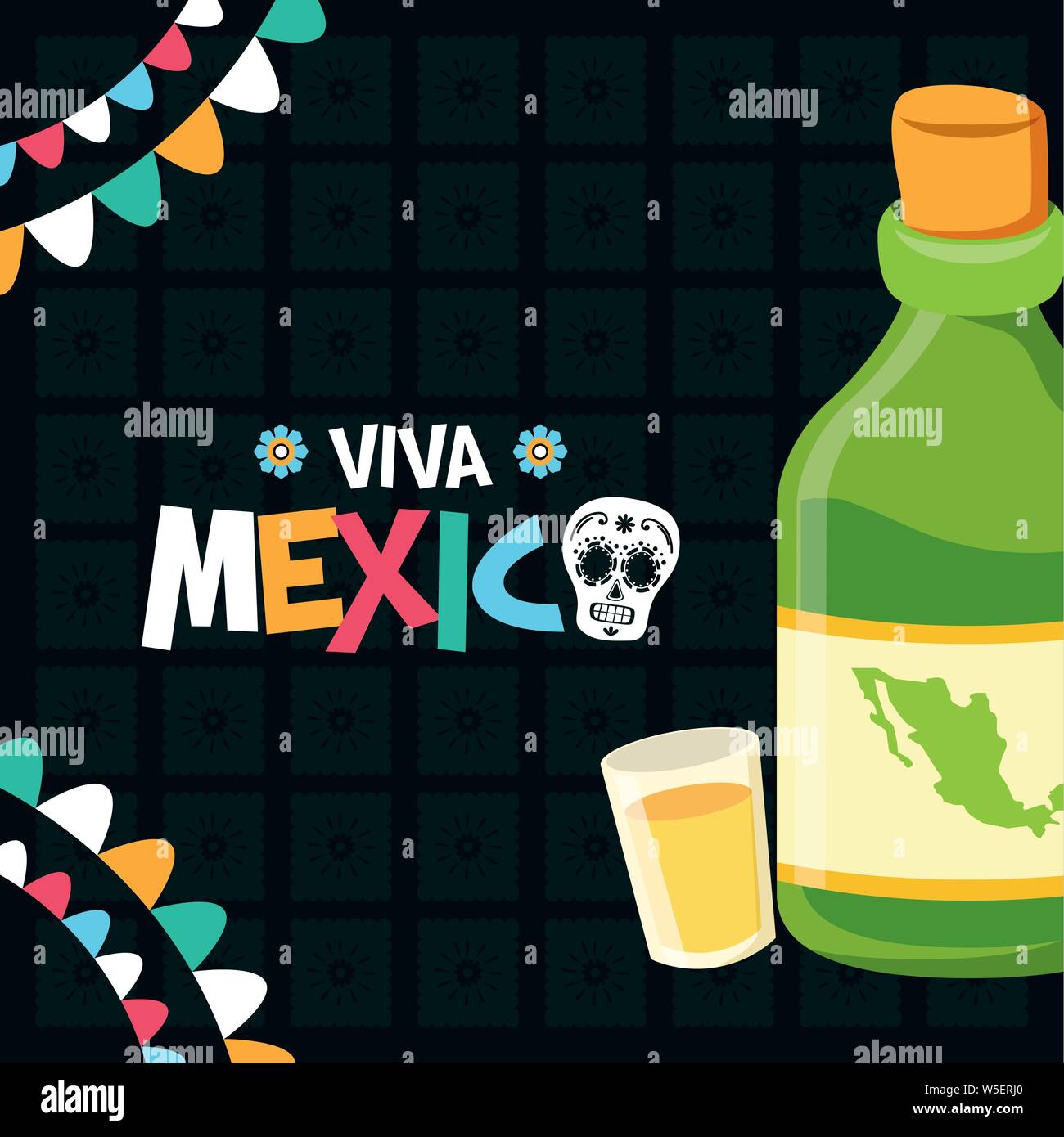 bottle tequila and shot celebration viva mexico Stock Vector Image ...