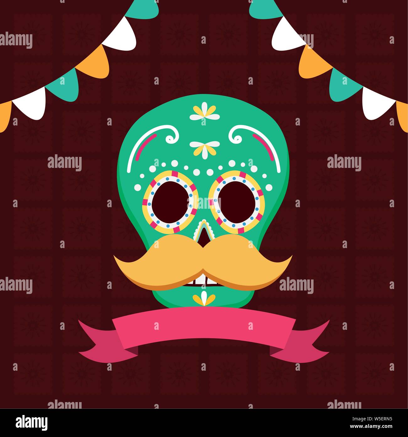 sugar skull mustache celebration viva mexico Stock Vector Image &