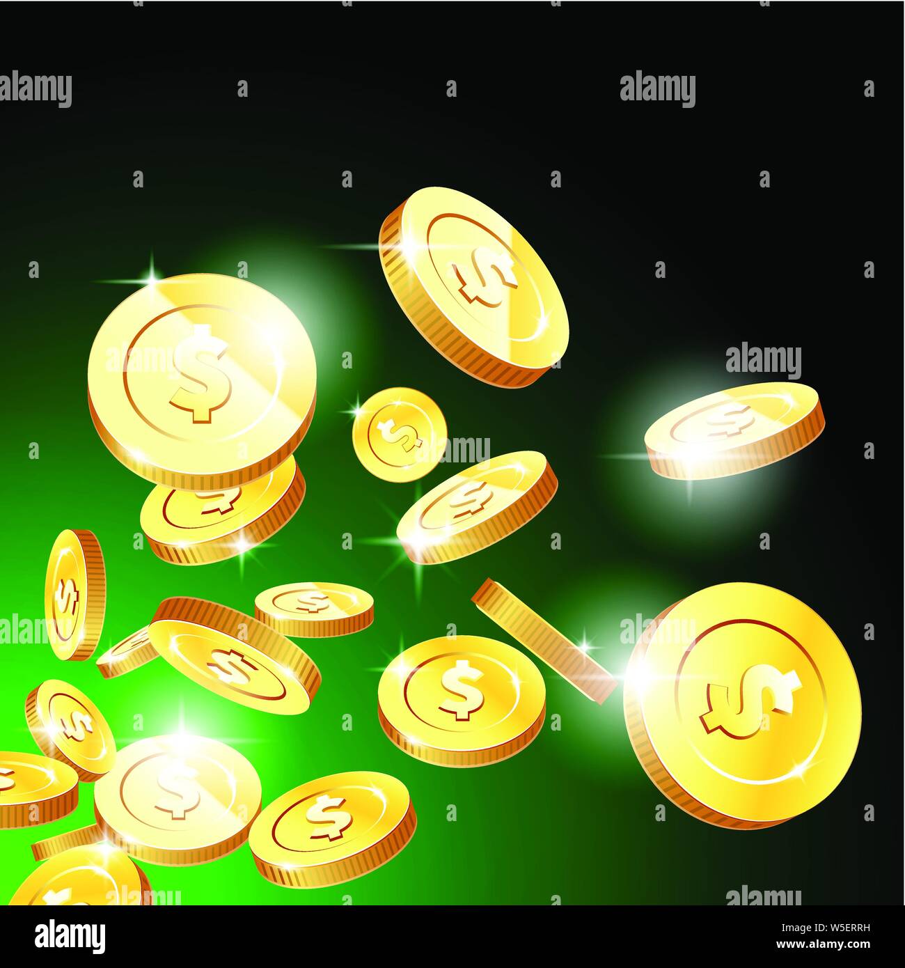 Explosion of gold coins, casino fortune and jackpot concept, flying money background Stock Vector