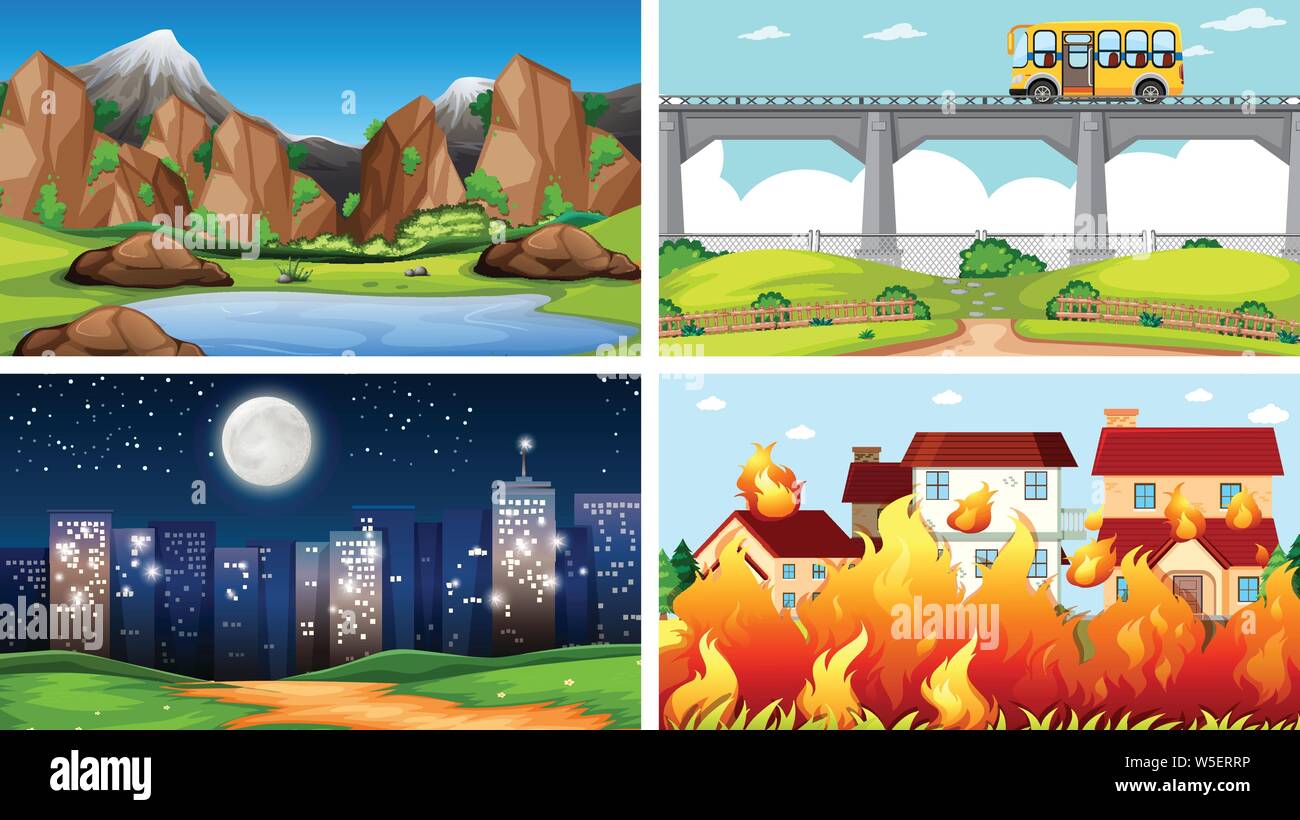 Set of outdoor nature scenes blank empty templates illustration Stock ...