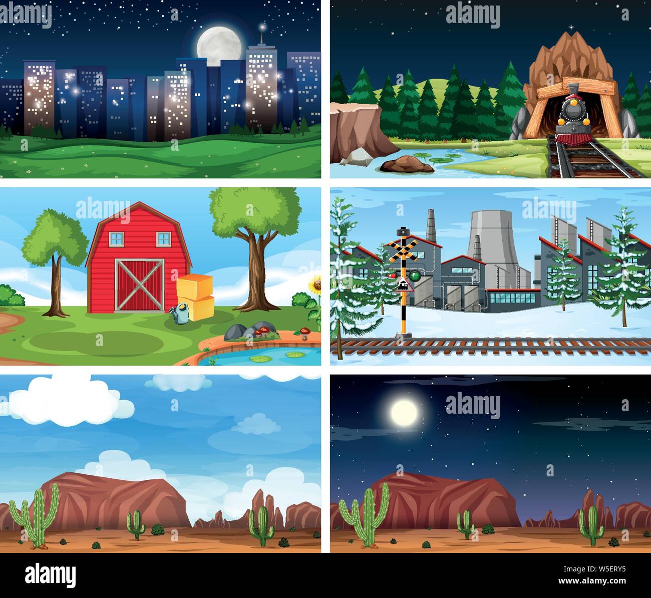 Set of outdoor nature scenes blank empty templates illustration Stock ...