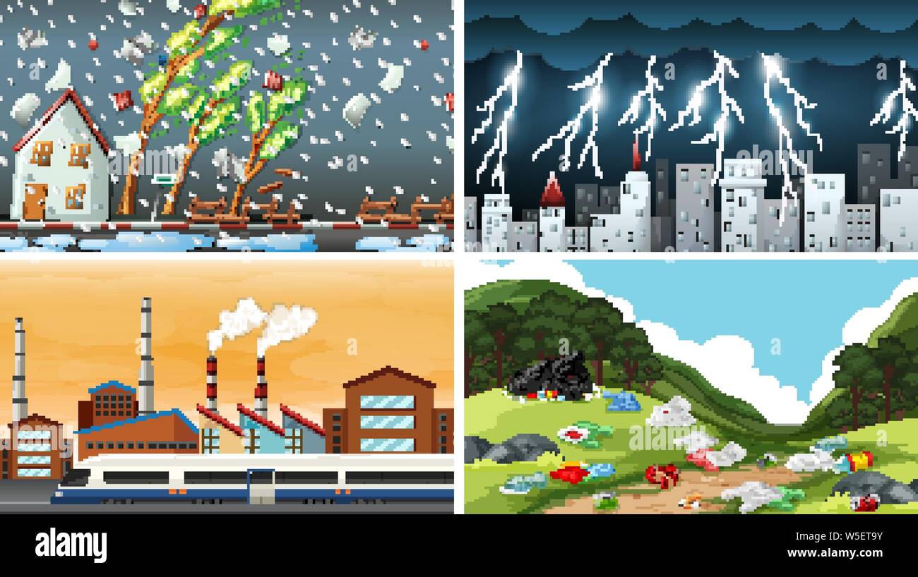 Polluted Scenes Set of polluted scenes illustration Stock Vector Image & Art - Alamy