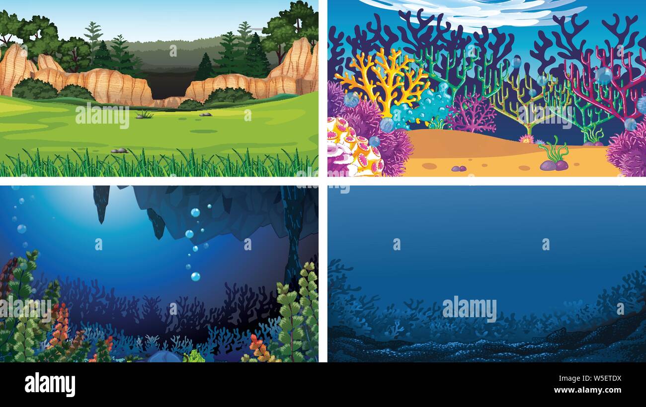 Set of outdoor nature scenes blank empty templates illustration Stock ...
