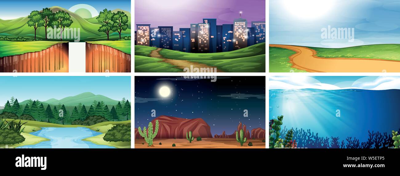 Day and night nature scene set illustration Stock Vector Image & Art ...