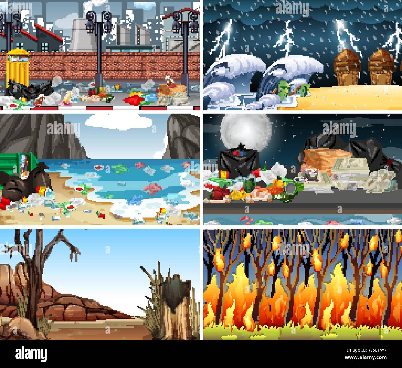 Polluted Scenes Set of polluted scenes illustration Stock Vector Image & Art - Alamy