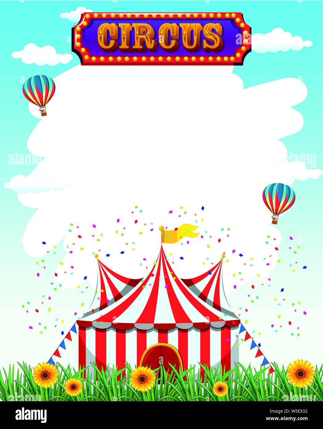 Circus template with sign, tent, grass and flowers illustration Stock  Vector Image & Art - Alamy