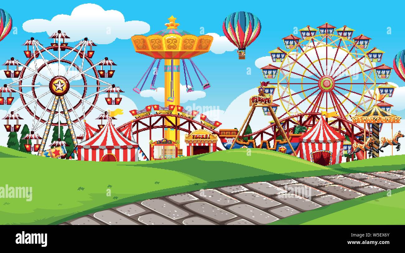 Outdoor Scene With Amusement Park Illustration Stock Vector Image & Art 