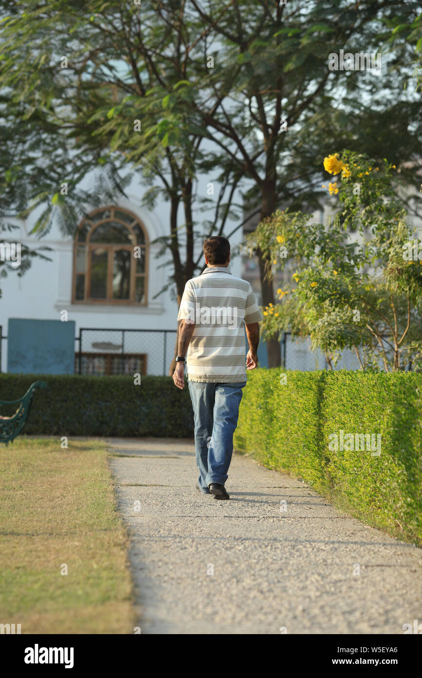 Rear view of a man walking in a park Stock Photo - Alamy