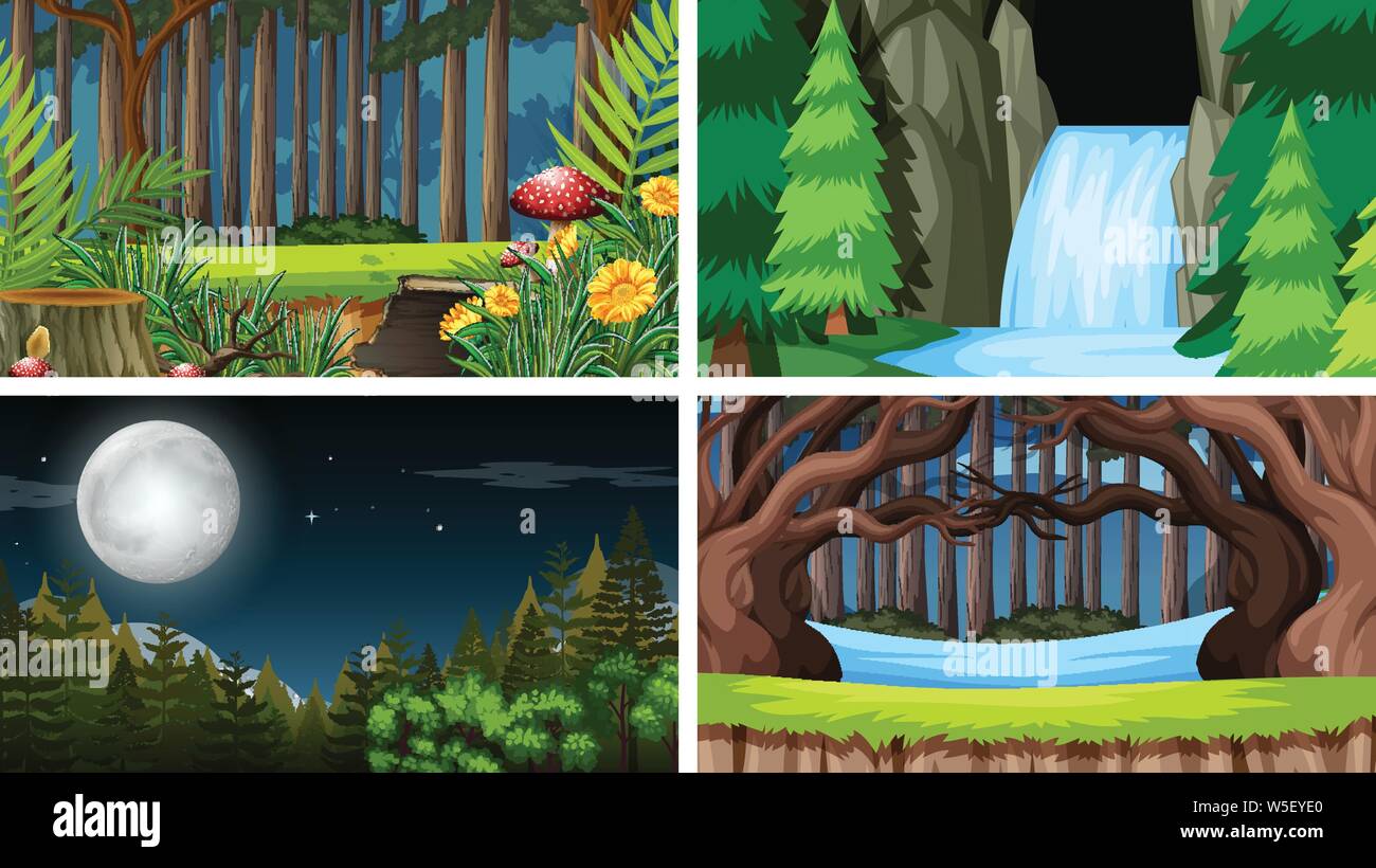 Set of outdoor nature scenes blank empty templates illustration Stock ...