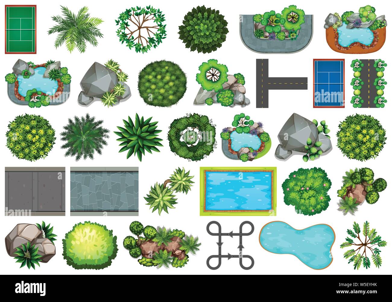 Collection of outdoor nature themed objects and plant elements