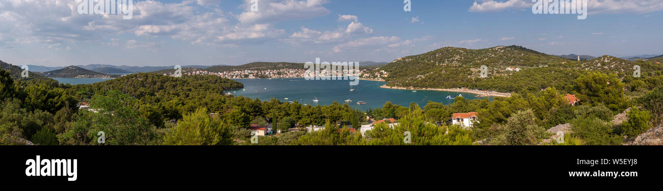 Panoramic view of Jezera on the Adriatic coast of Croatia Stock Photo