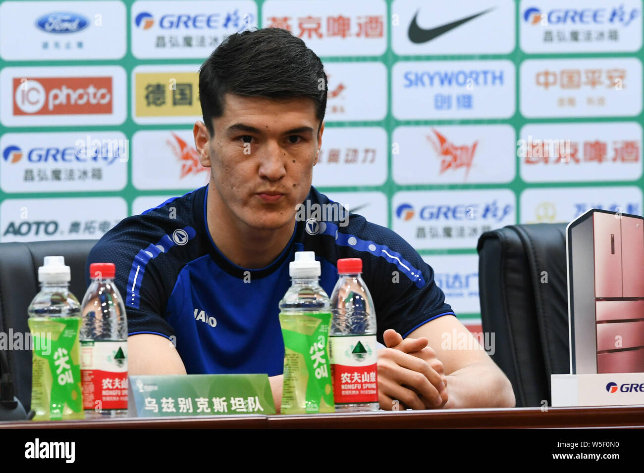 Eldor Shomurodov of Uzbekistan national football team attends a press