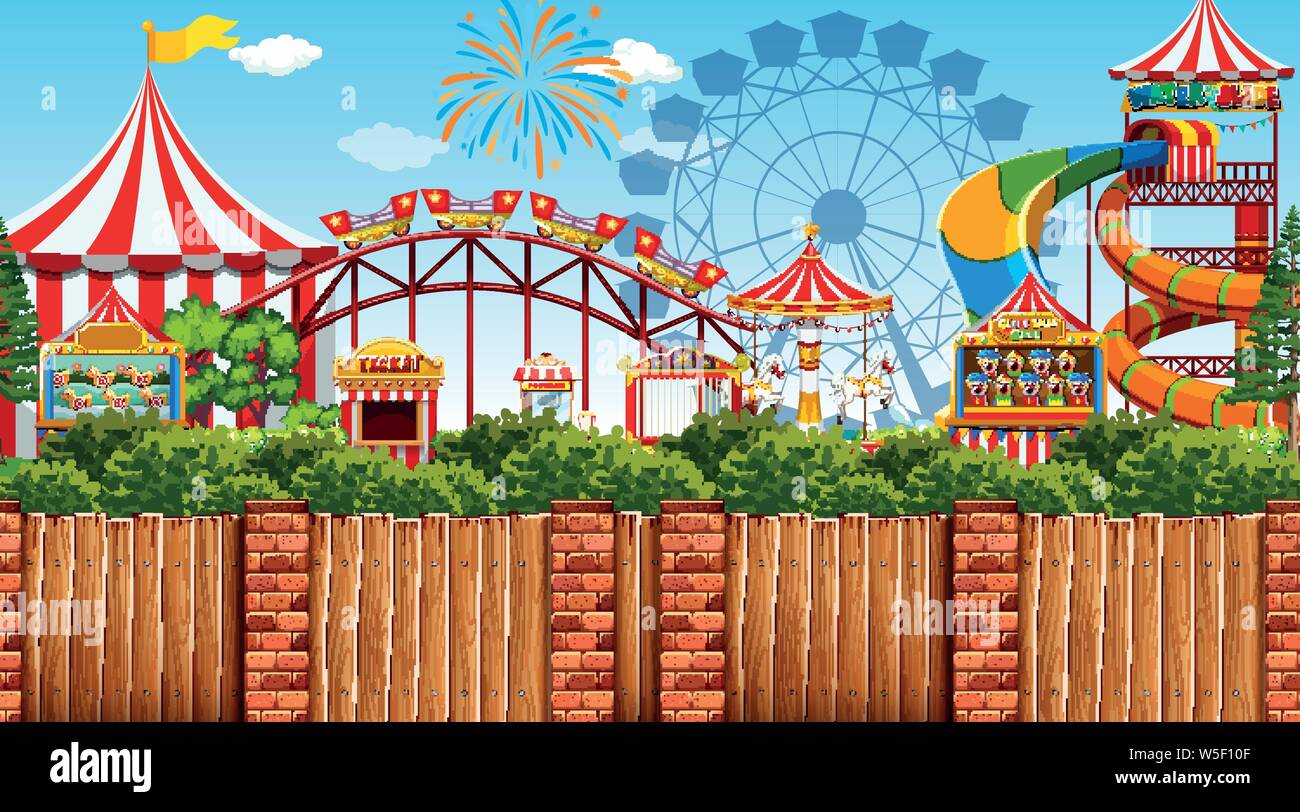 outdoor scene with amusement park illustration Stock Vector Image & Art ...