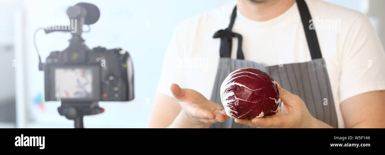 Chef Blogger Recording Cabbage Culinary Recipe Stock Photo