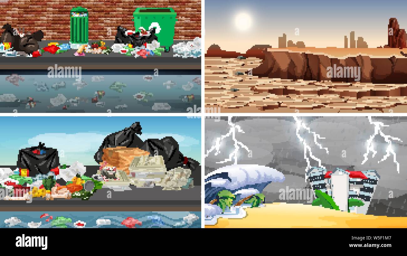Polluted Scenes Set of polluted scenes illustration Stock Vector Image & Art - Alamy