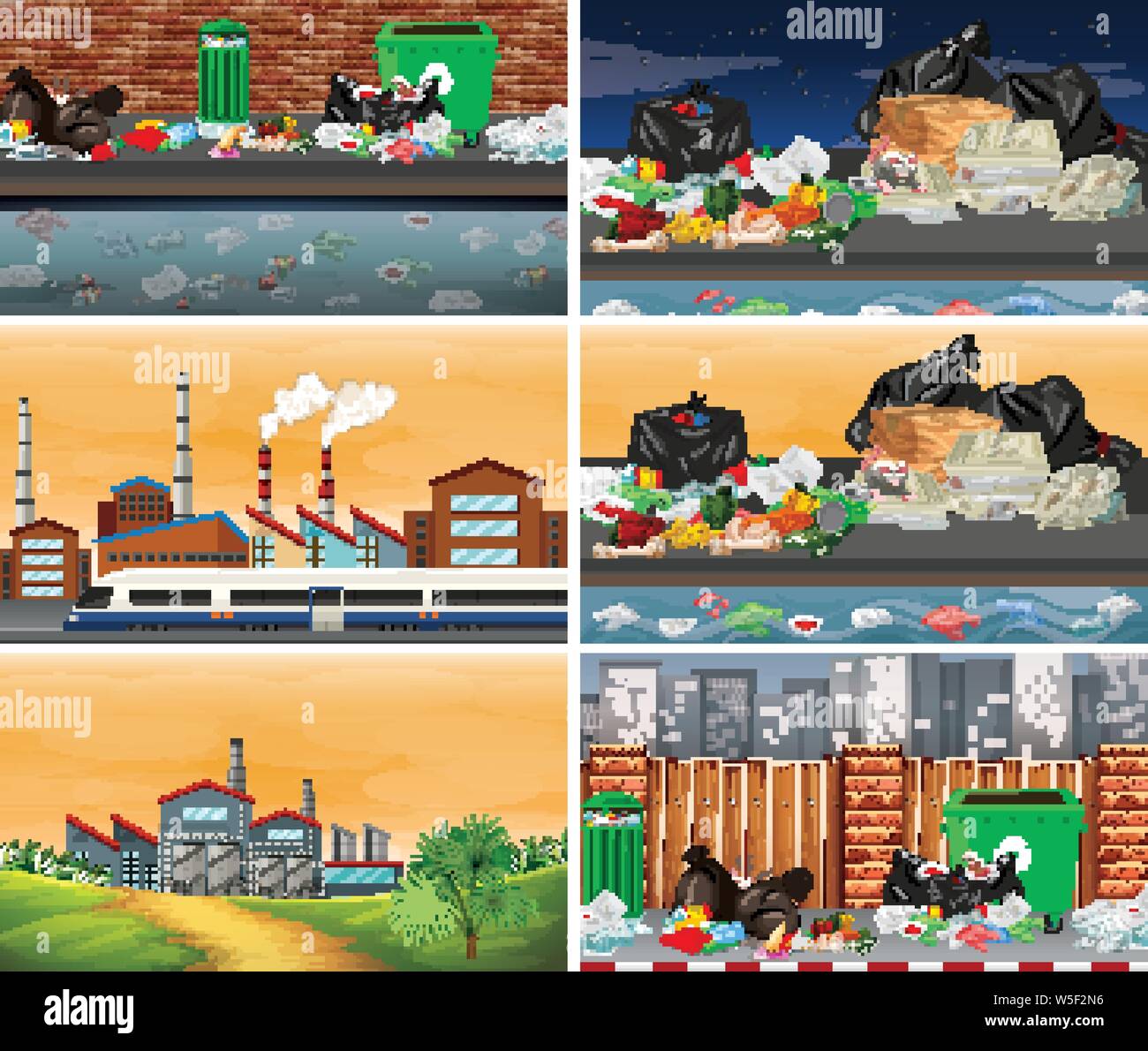 Polluted Scenes Set of polluted scenes illustration Stock Vector Image & Art - Alamy