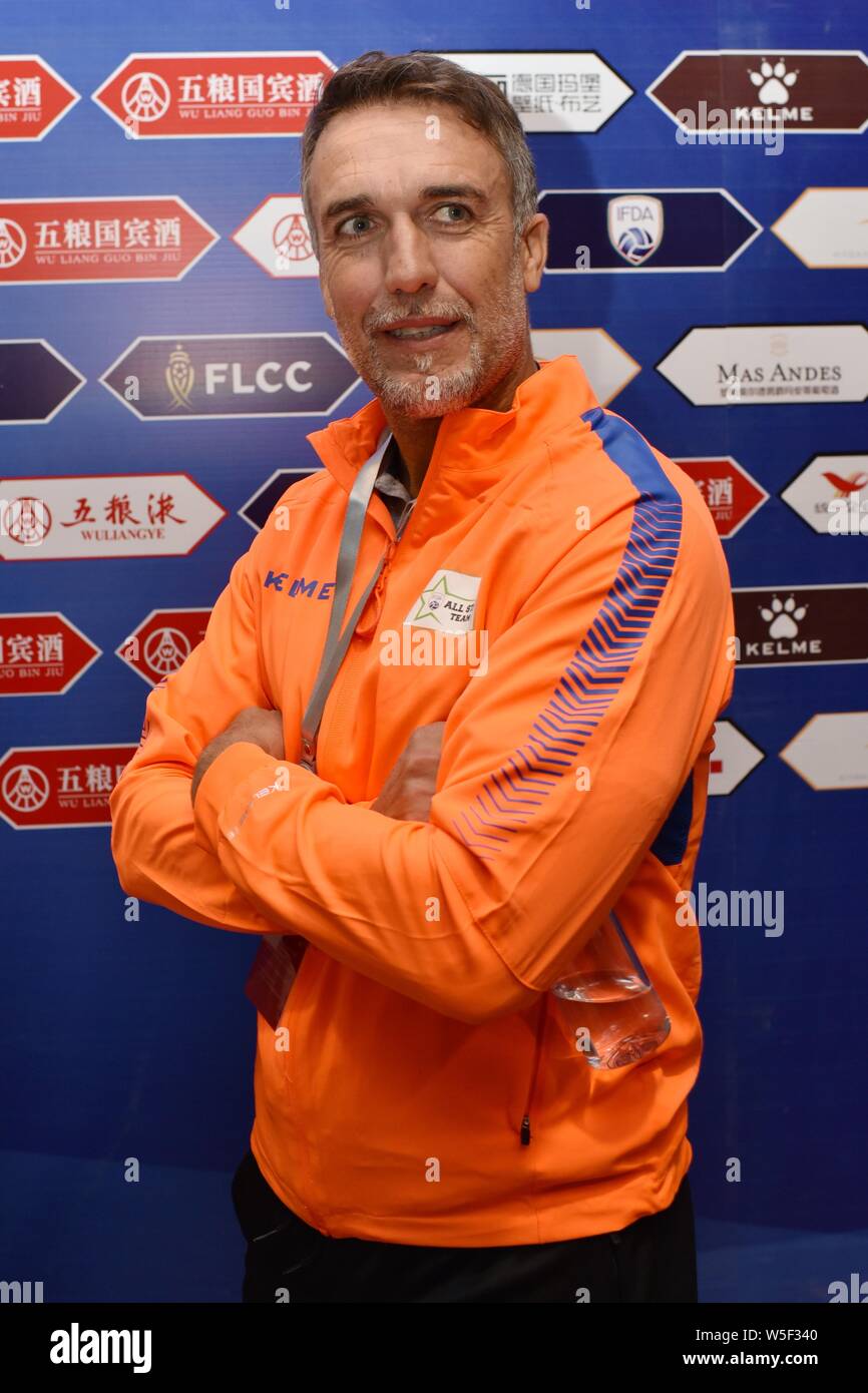 Argentine football star Gabriel Batistuta attends a press conference for the China game of the IFDA World Legends Series - Football Legends Cup 2019 i Stock Photo