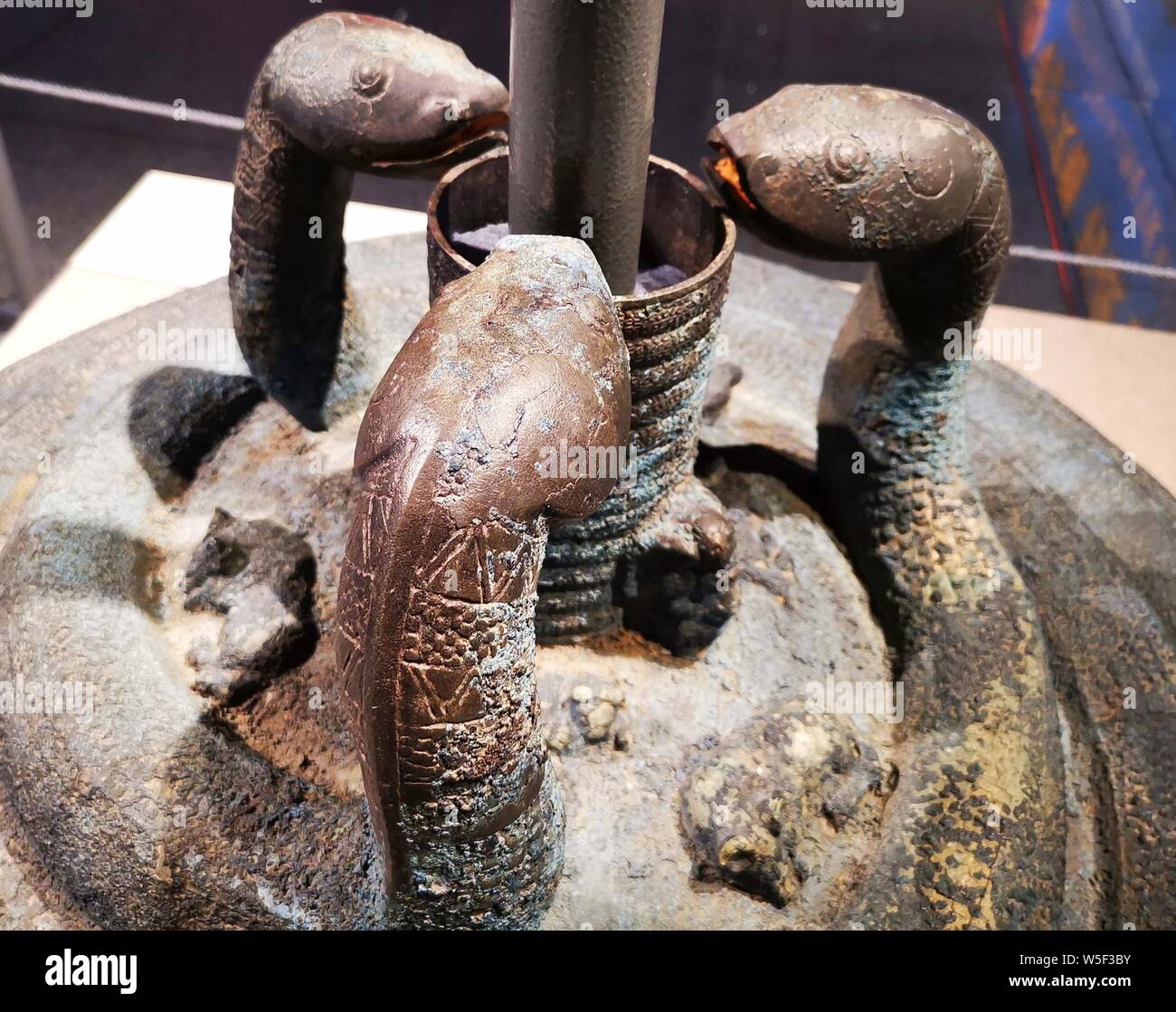 The bronze drum base dating back to the Warring States period (475 B.C.-221 B.C.), the largest and heaviest unearthed in China, is displayed after bei Stock Photo