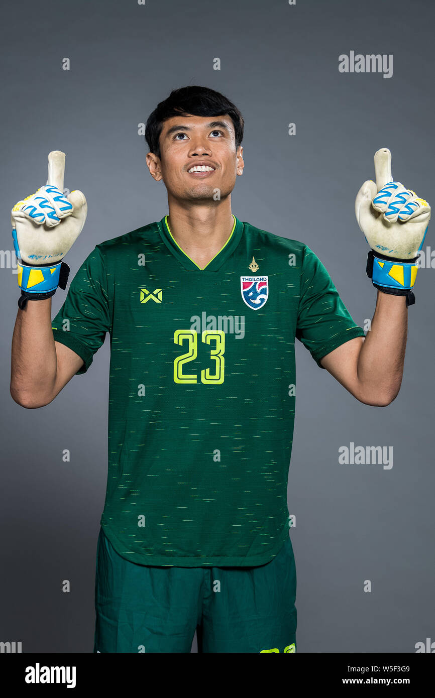 Portrait of Siwarak Tedsungnoen of Thailand national men's football team for the 2019 China Cup International Football Championship in Nanning city, s Stock Photo