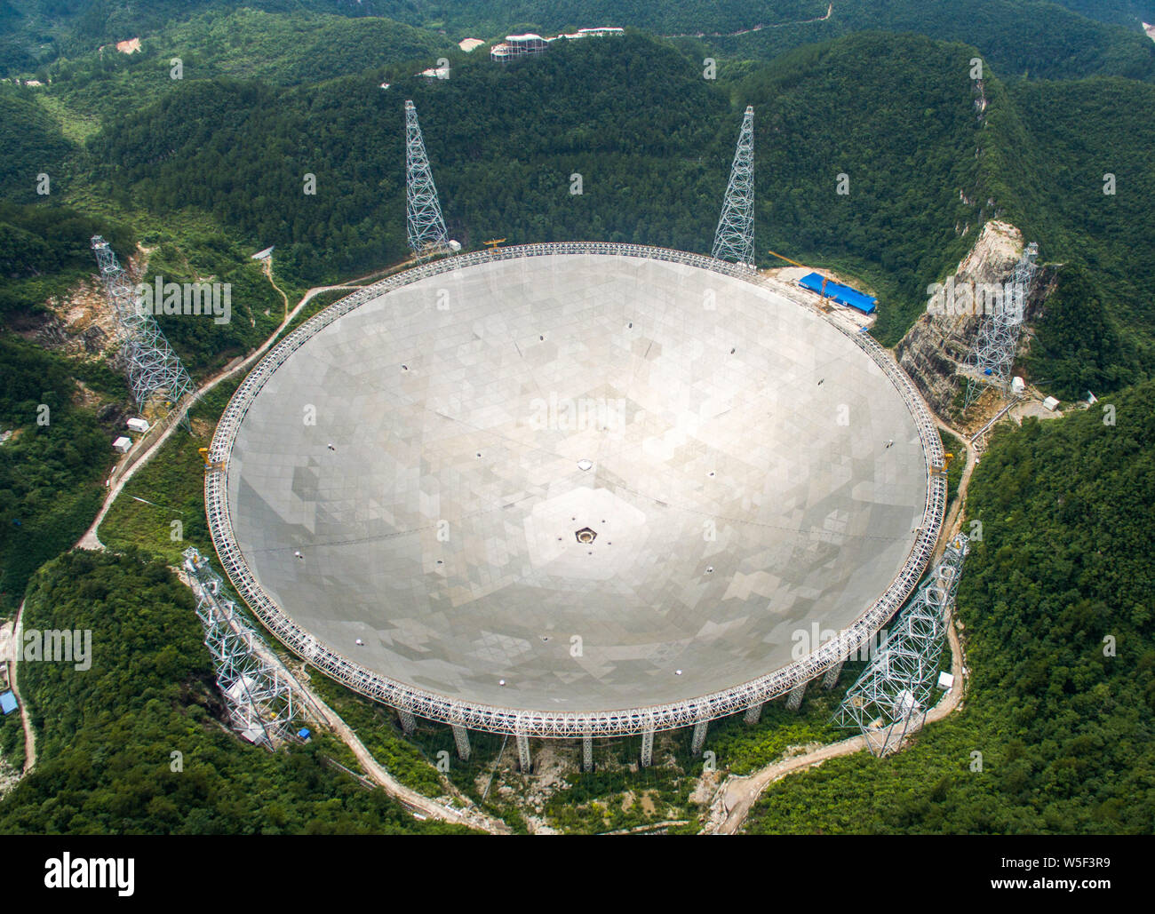 Aerial view of the world's largest radio telescope called FAST (Five
