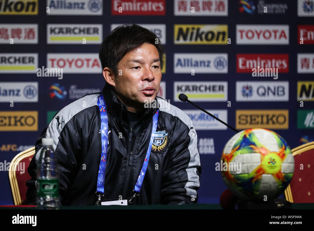 Head Coach Toru Oniki Of Japan S Kawasaki Frontale F C Attends A Press Conference After Being Defeated By China S Shanghai Sipg F C In The Group H M Stock Photo Alamy