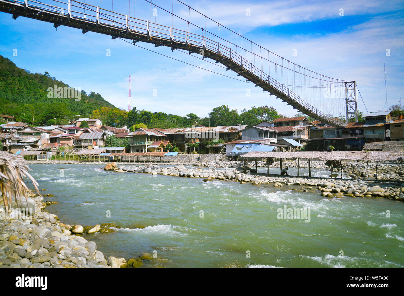 Remote village of Bukit Lawang in North Sumatra, Indonesia which is a popular destination for ecotourism Stock Photo