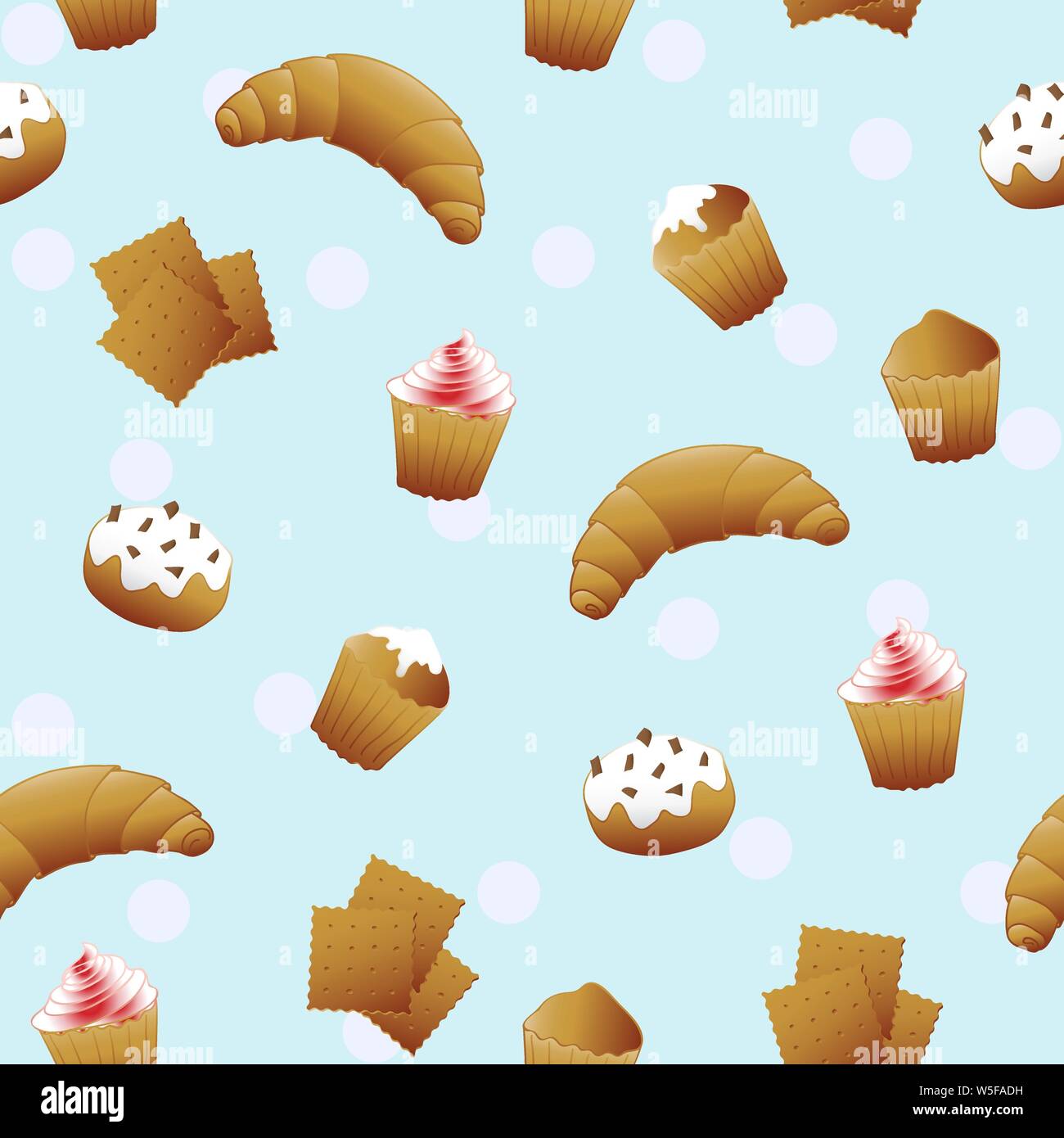 Seamless pattern with cute cupcakes on blue background. Stock Vector