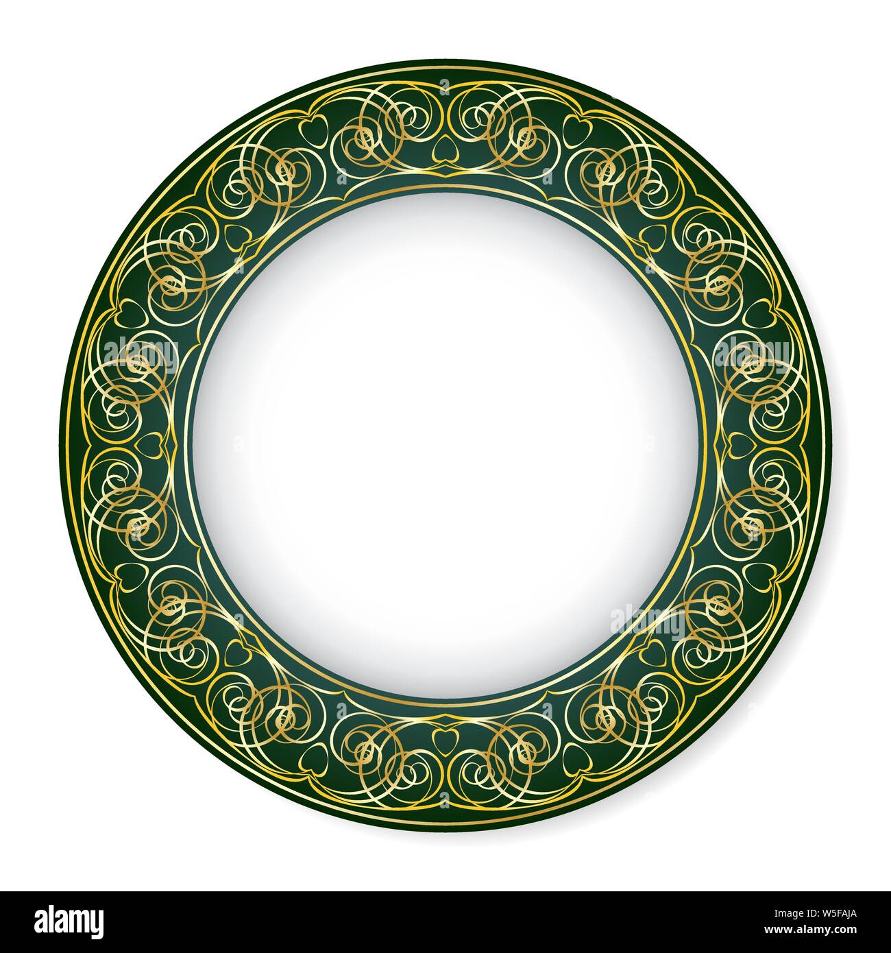 Circular ornament on a green background. Vintage frame in retro style. Stylish design. Stock Vector