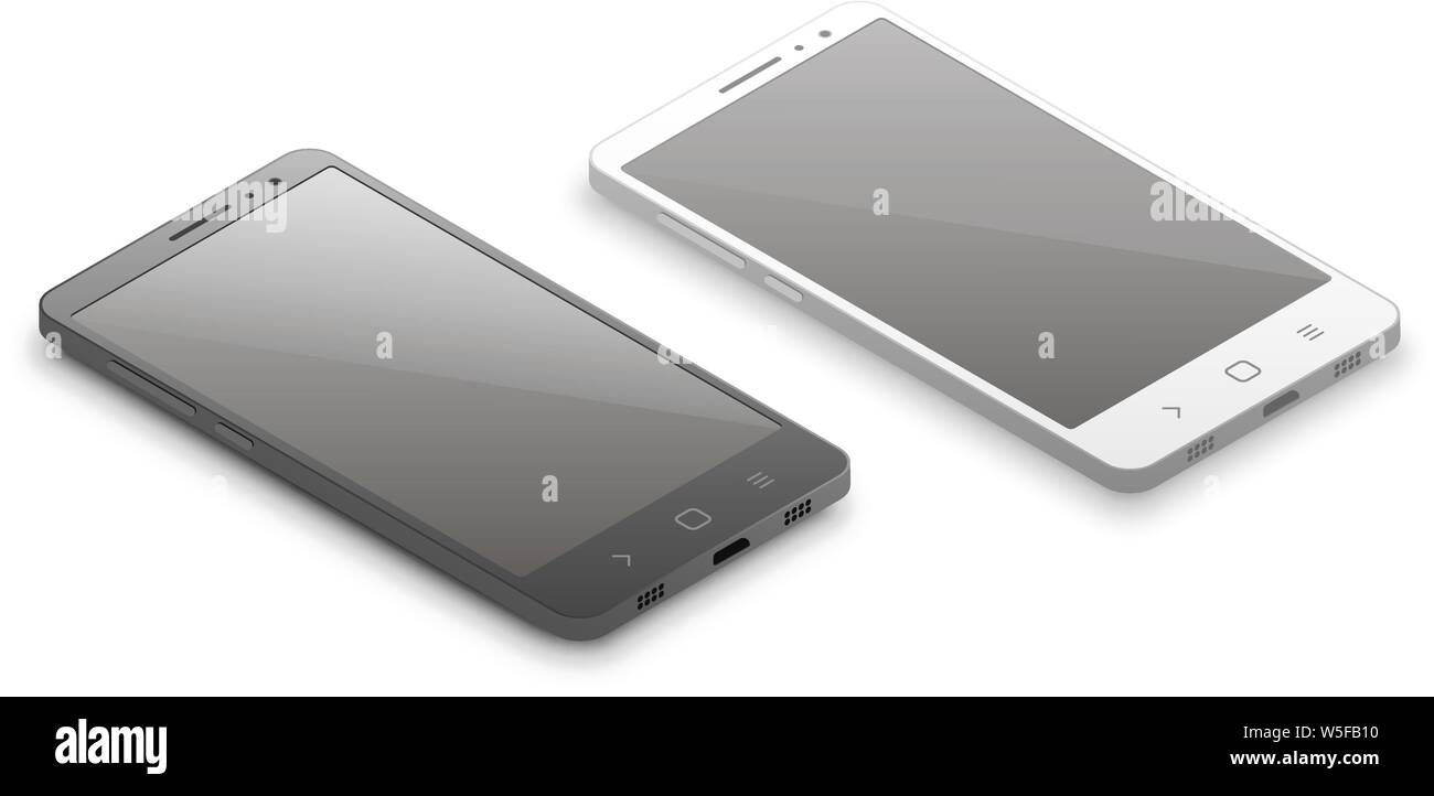 Vector Illustration of Isometric Black and White Smartphones Stock ...