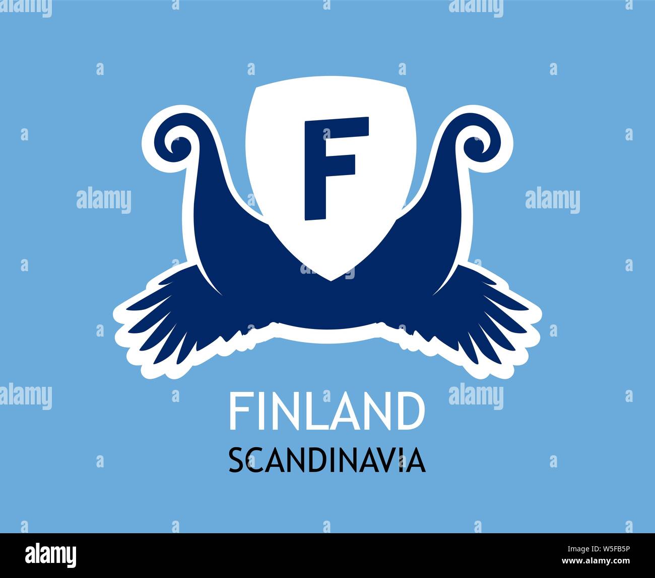 The Vector Logo for travel company in Finland with symbolism of the Vikings and colors of the finish national flag. Stock Vector