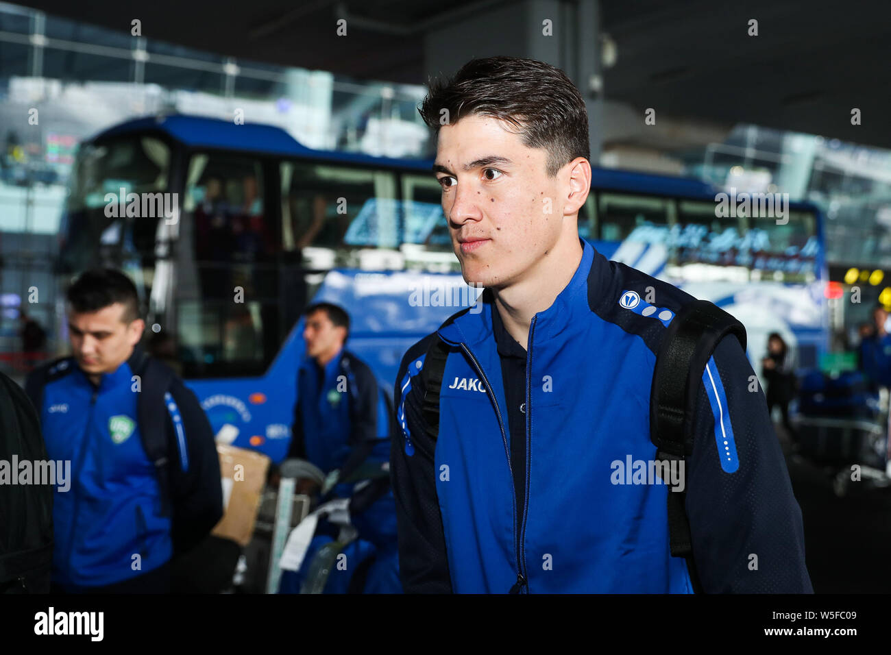 Eldor Shomurodov of Uzbekistan national men's football team arrives at