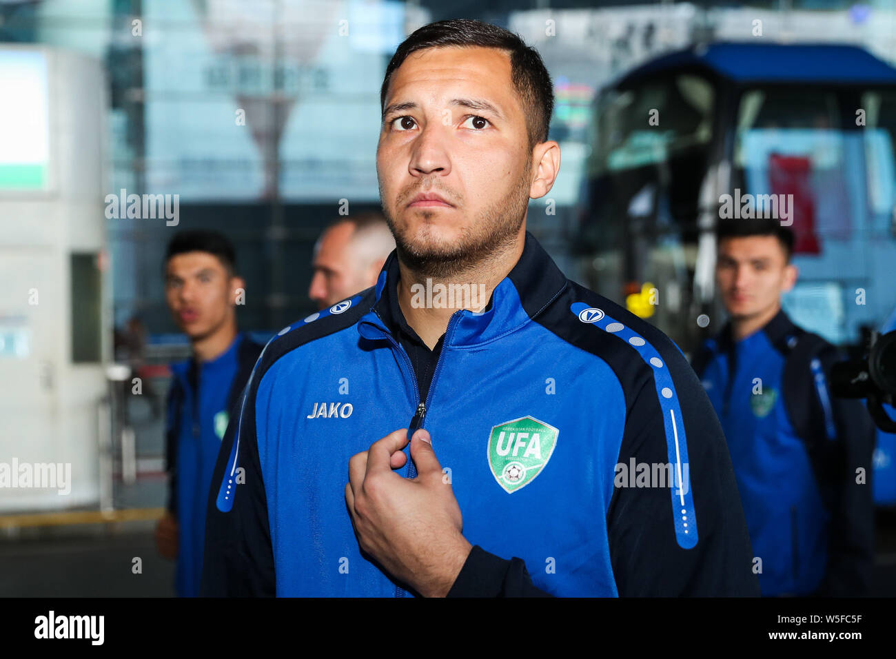 Players of Uzbekistan national men's football team arrive at the