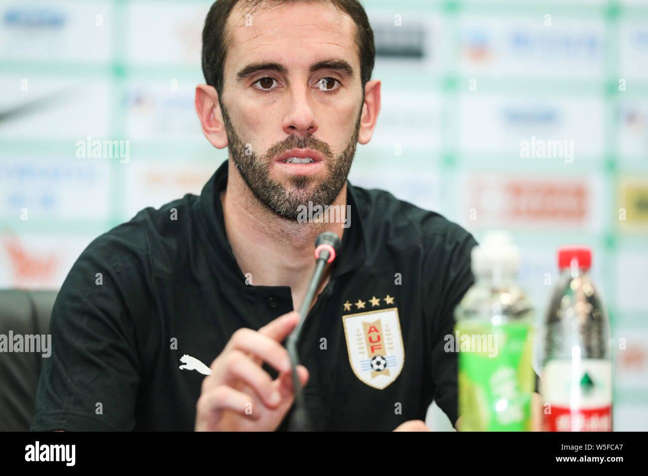 Diego Godin of Uruguay national football team attends a press conference for 2019 Gree China Cup International Football Championship against Uzbekista Stock Photo