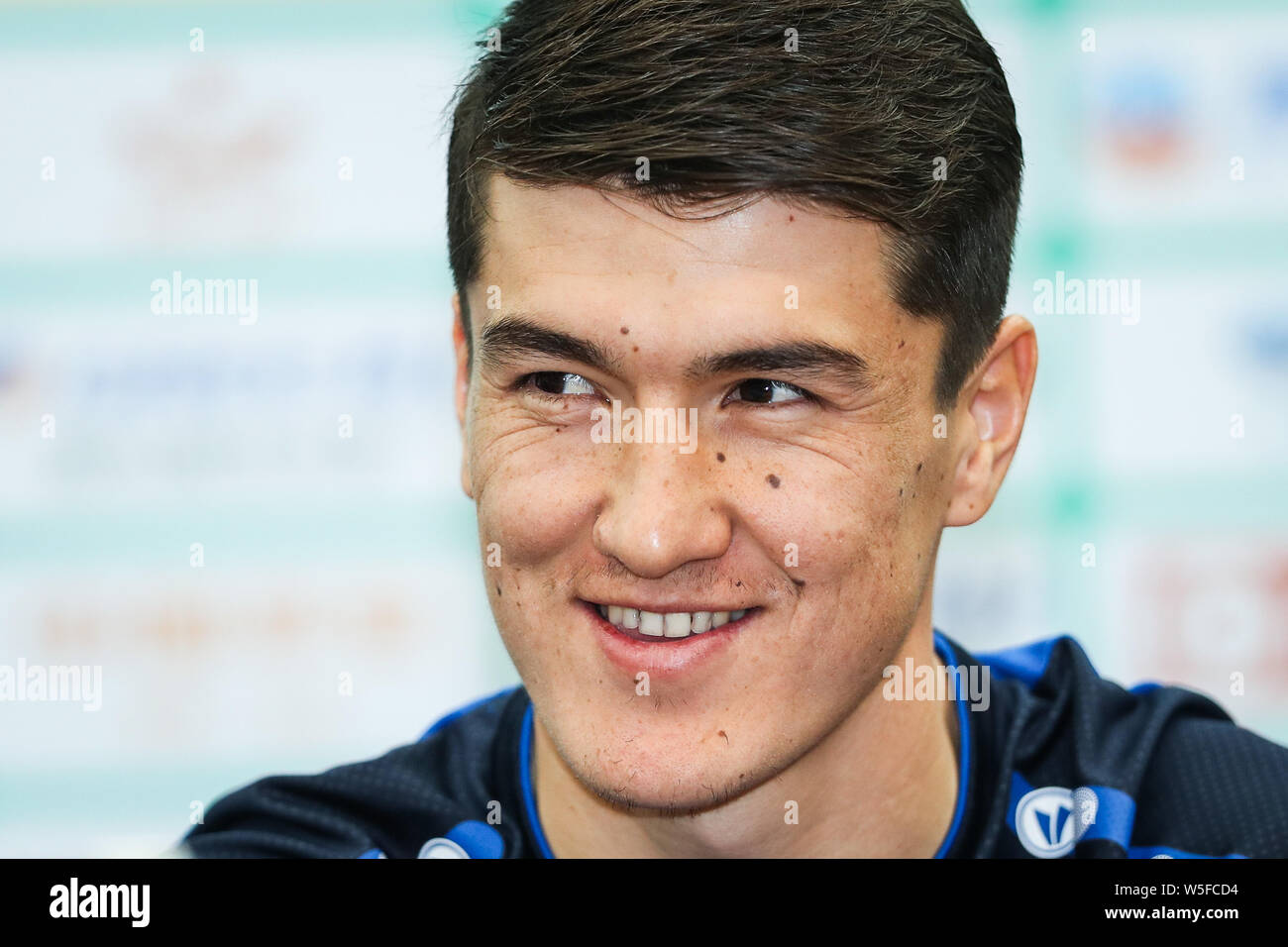 Eldor Shomurodov of Uzbekistan national football team attends a press