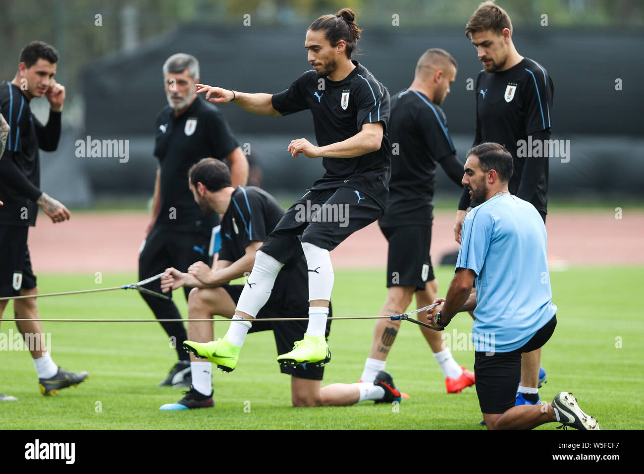 Martin Caceres and other players of Uruguay national football team take part in a training session for 2019 Gree China Cup International Football Cham Stock Photo